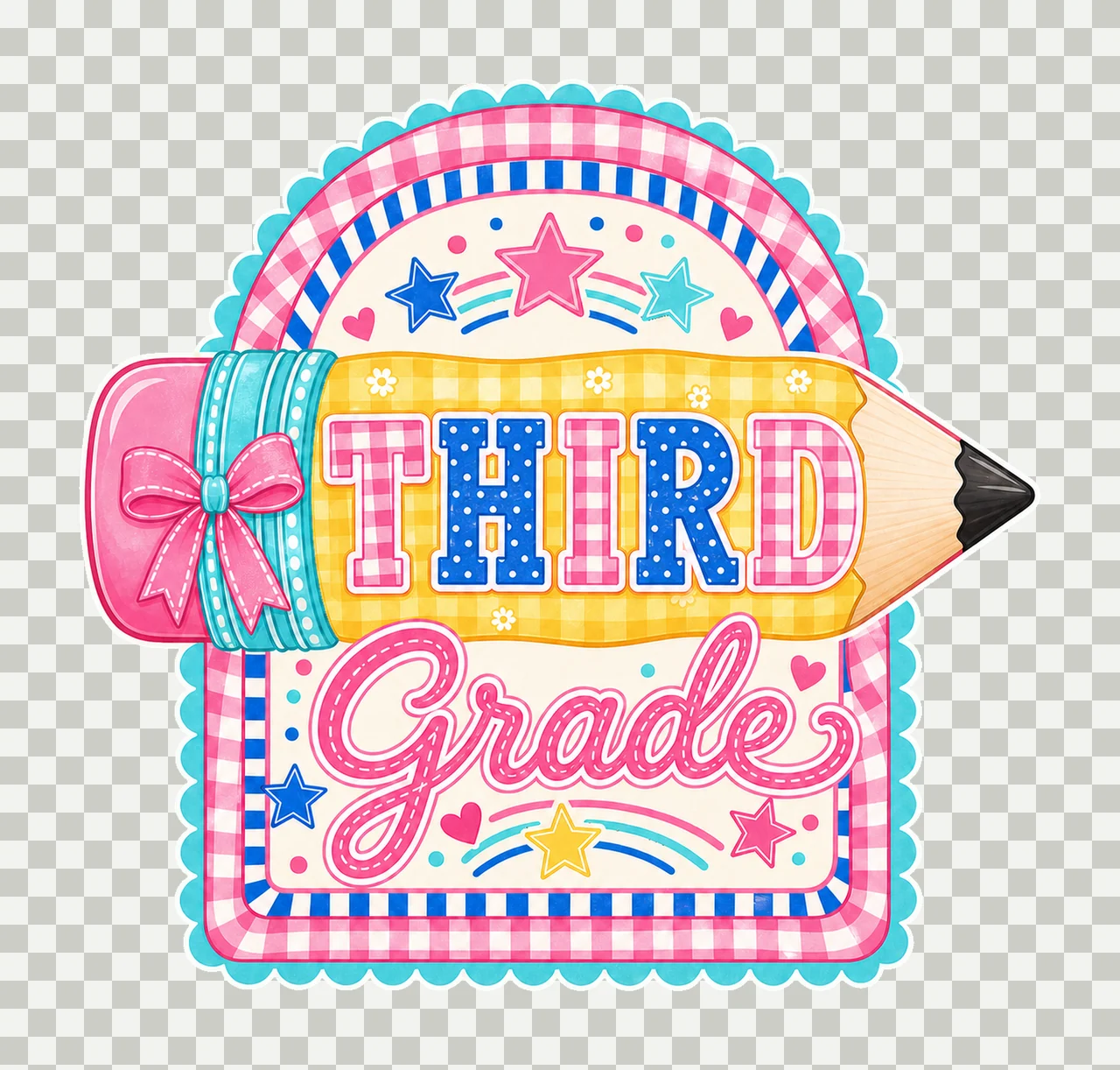 Preppy Back to School Pink Gingham Pennant Flag Variation E transparency and detail preview thumbnail