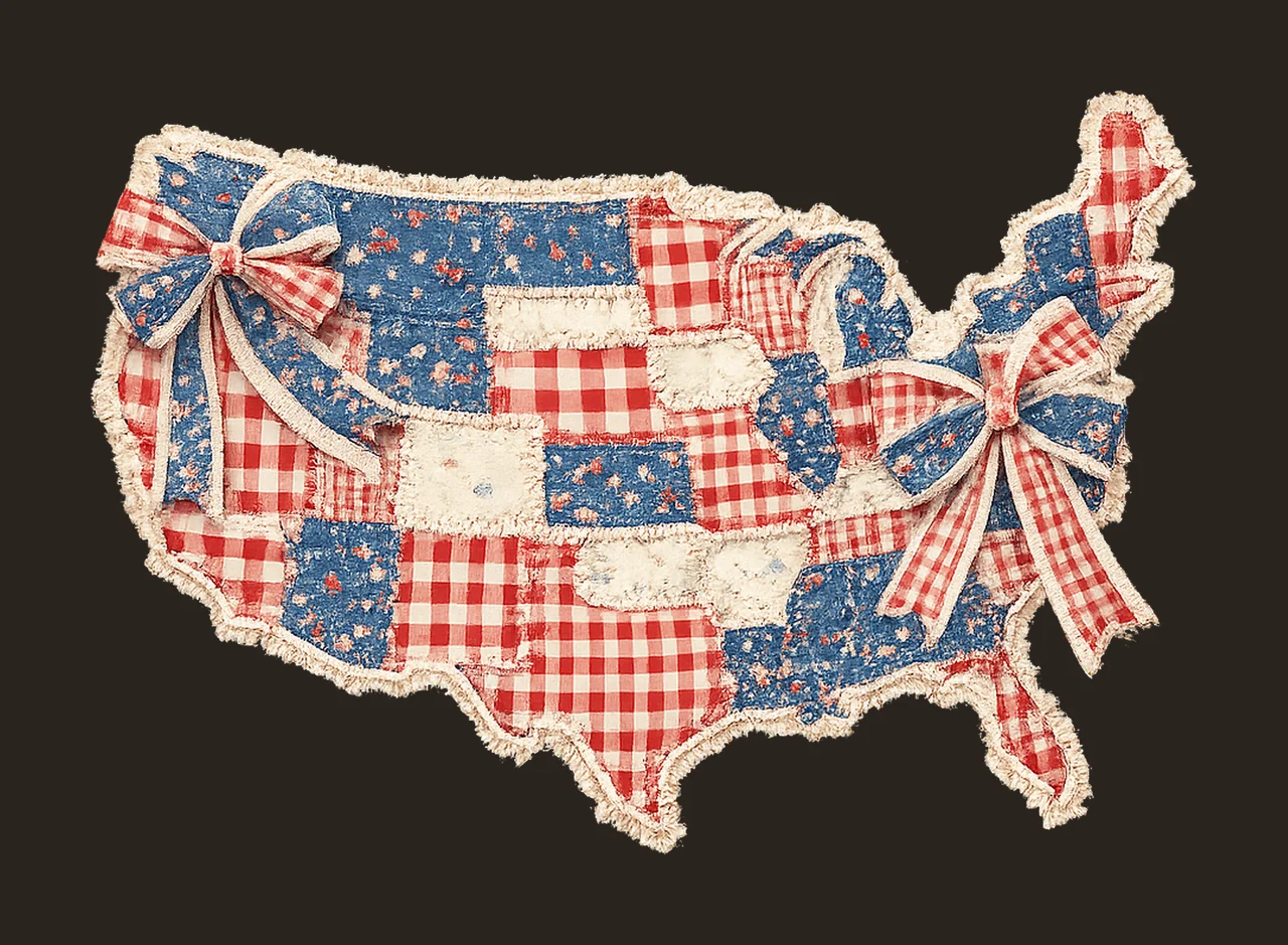 Faux Patchwork USA Map Quilted Patriotic Flag Design contrast preview thumbnail