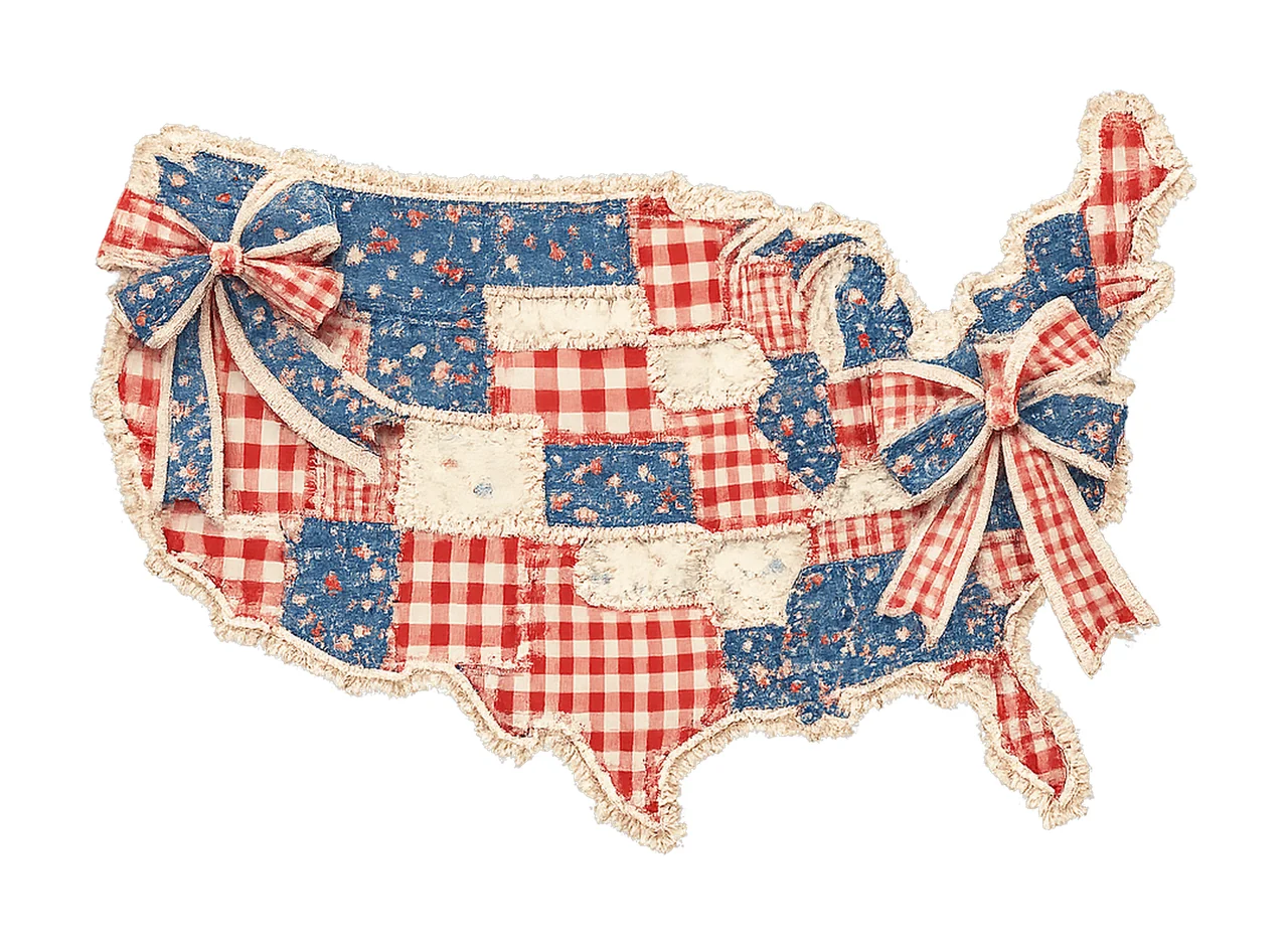 Faux Patchwork USA Map Quilted Patriotic Flag Design