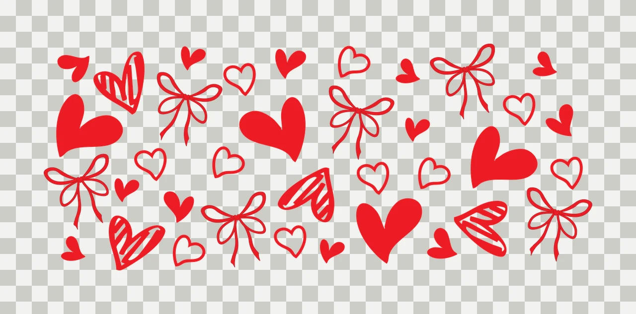 Can Glass Wrap Hearts And Bows Decorative Pattern scattered transparency and detail preview thumbnail