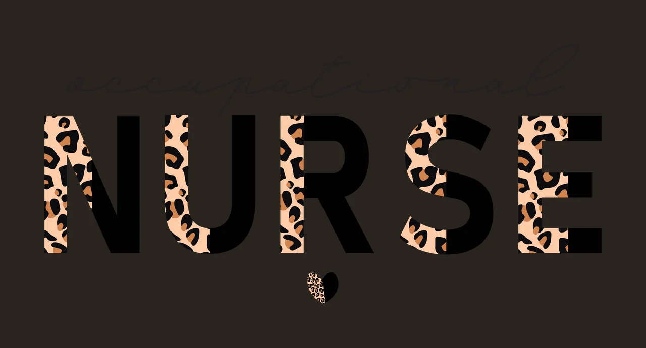 Occupational NURSE Typography Design with cursive script, split block letters, leopard print pattern and solid black fill in tan and brown contrast preview thumbnail