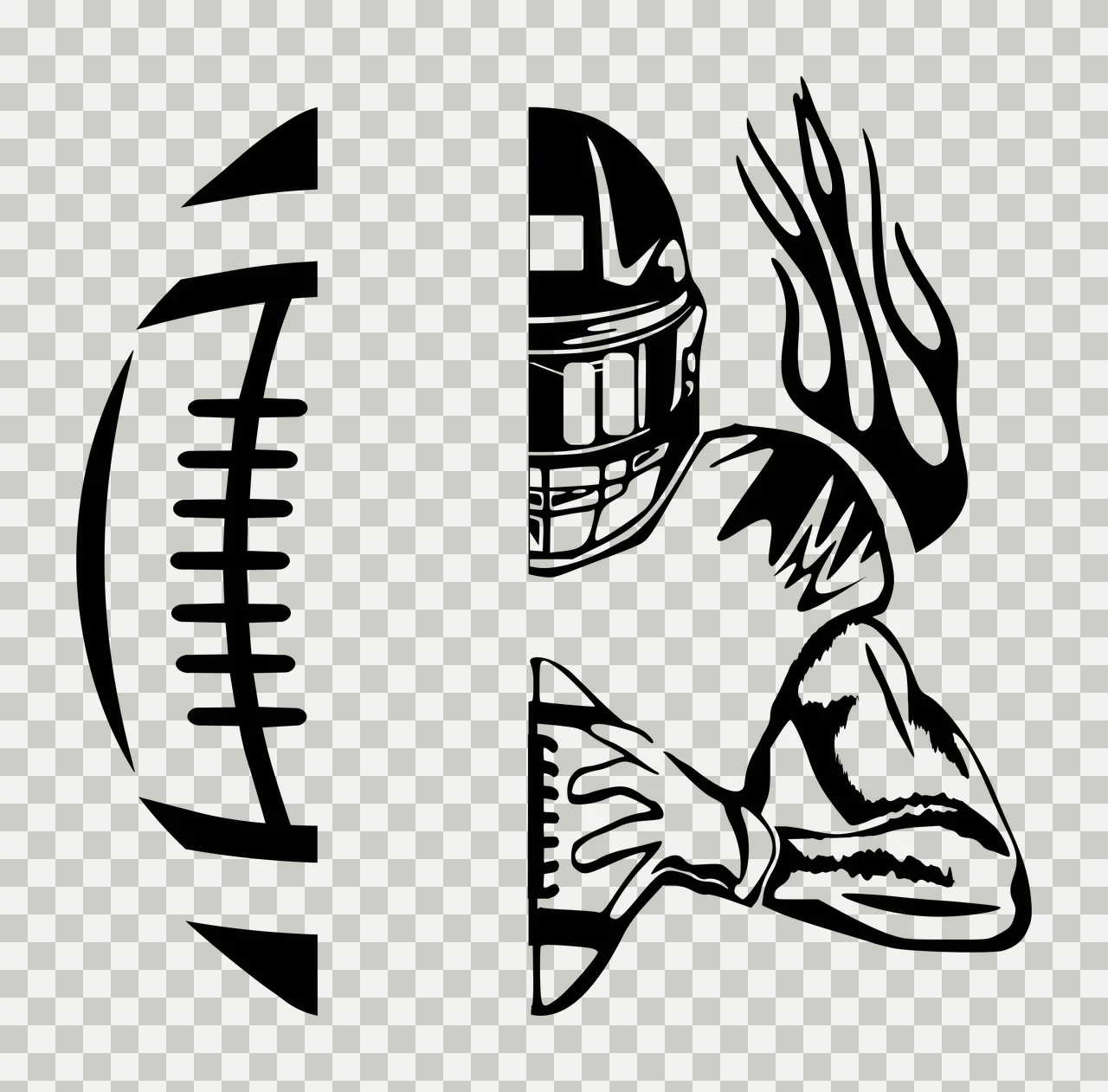 Football Helmet And Player Silhouette Person playing flames transparency and detail preview thumbnail