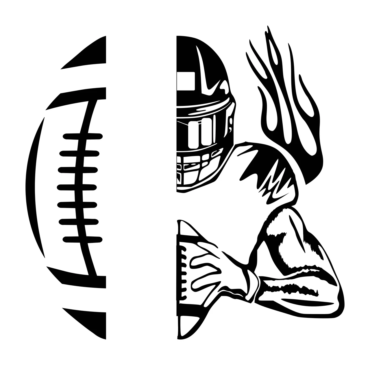 Football Helmet And Player Silhouette Person playing flames