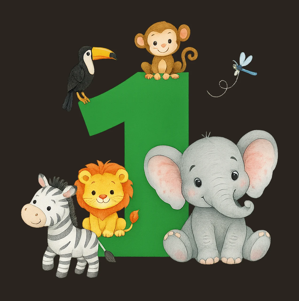 First Birthday Jungle Animals Watercolor Safari Baby Animals contrast preview thumbnail