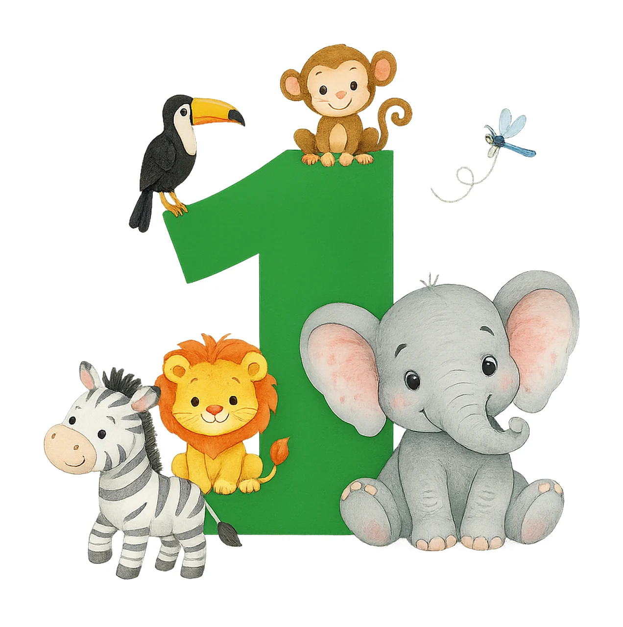 First Birthday Jungle Animals Watercolor Safari Baby Animals