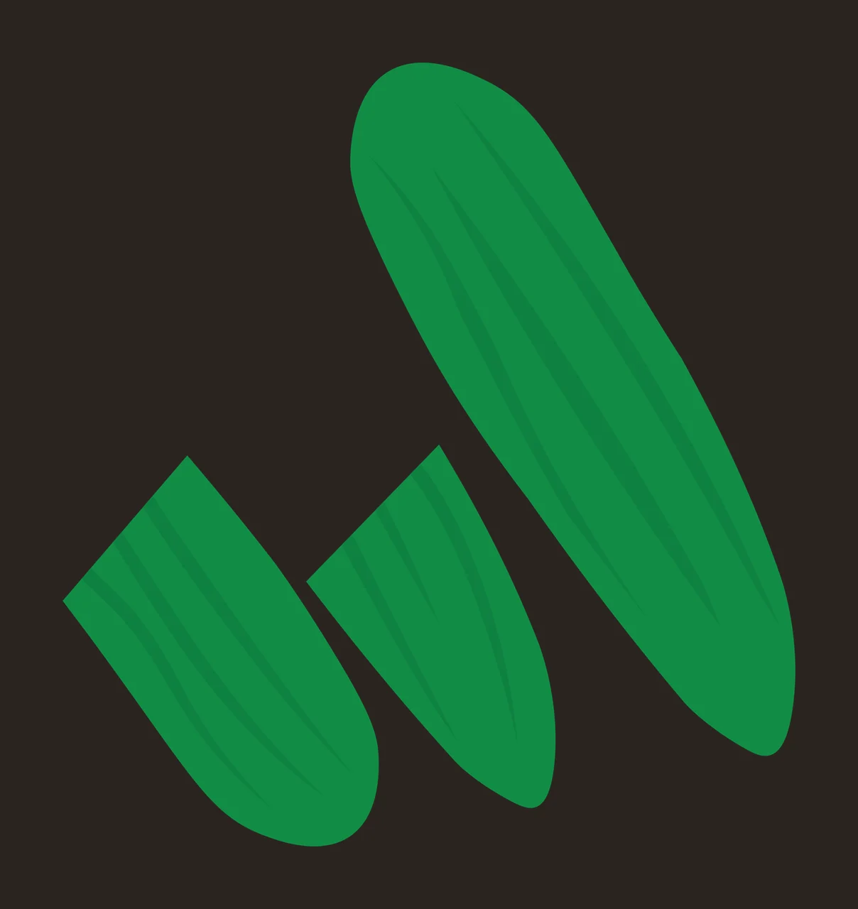 Green cucumber Illustration with whole cucumber, cut cucumber pieces and dark green ridges in white contrast preview thumbnail