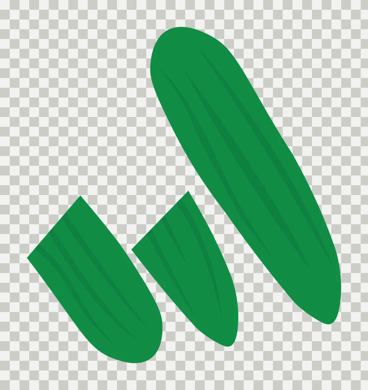 Green cucumber Illustration with whole cucumber, cut cucumber pieces and dark green ridges in white transparency and detail preview thumbnail