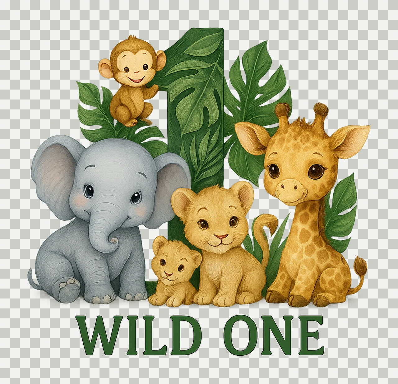 Wild One 1st Birthday Safari Jungle Animals Variation A transparency and detail preview thumbnail