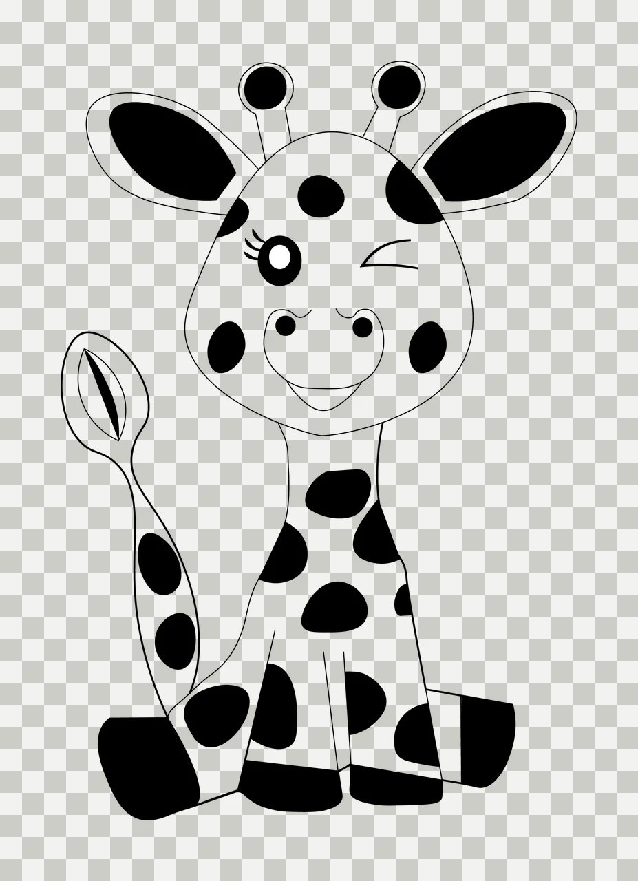 Animal Cute Cartoon Giraffe Sitting Down line art black white transparency and detail preview thumbnail