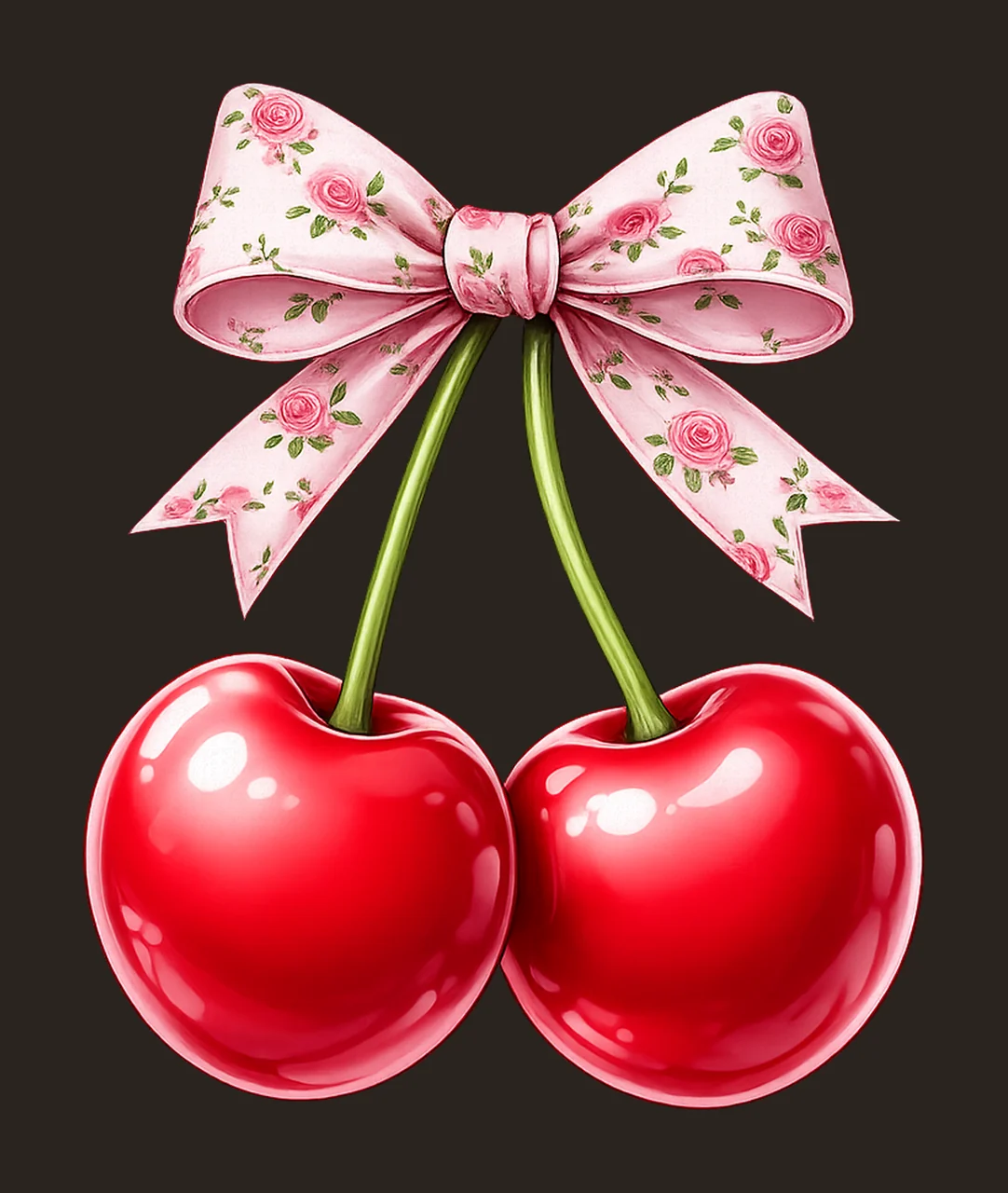 Coquette cherry Artwork cherries with bow cute fruit design contrast preview thumbnail