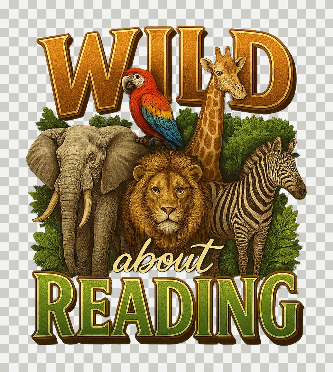 Wild About Reading Safari Animal Reading Design Back to transparency and detail preview thumbnail