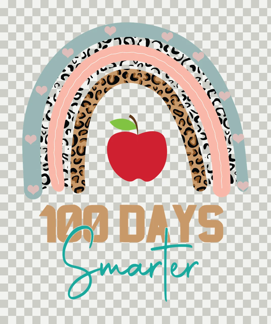 School Apple Rainbow arching leopard print hearts decorative transparency and detail preview thumbnail