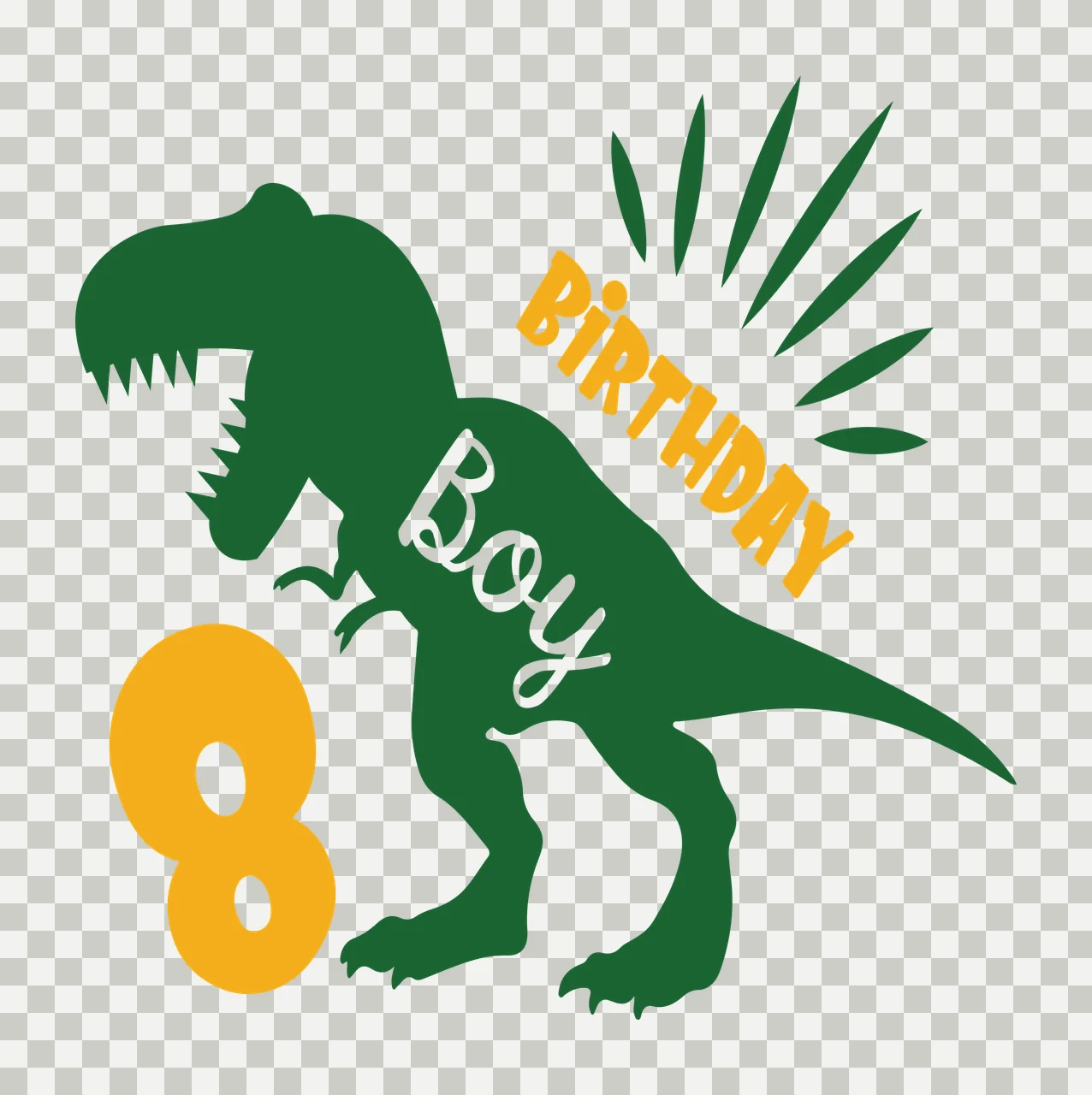 Birthday Dinosaur Silhouette With Eight standing number sunburst transparency and detail preview thumbnail