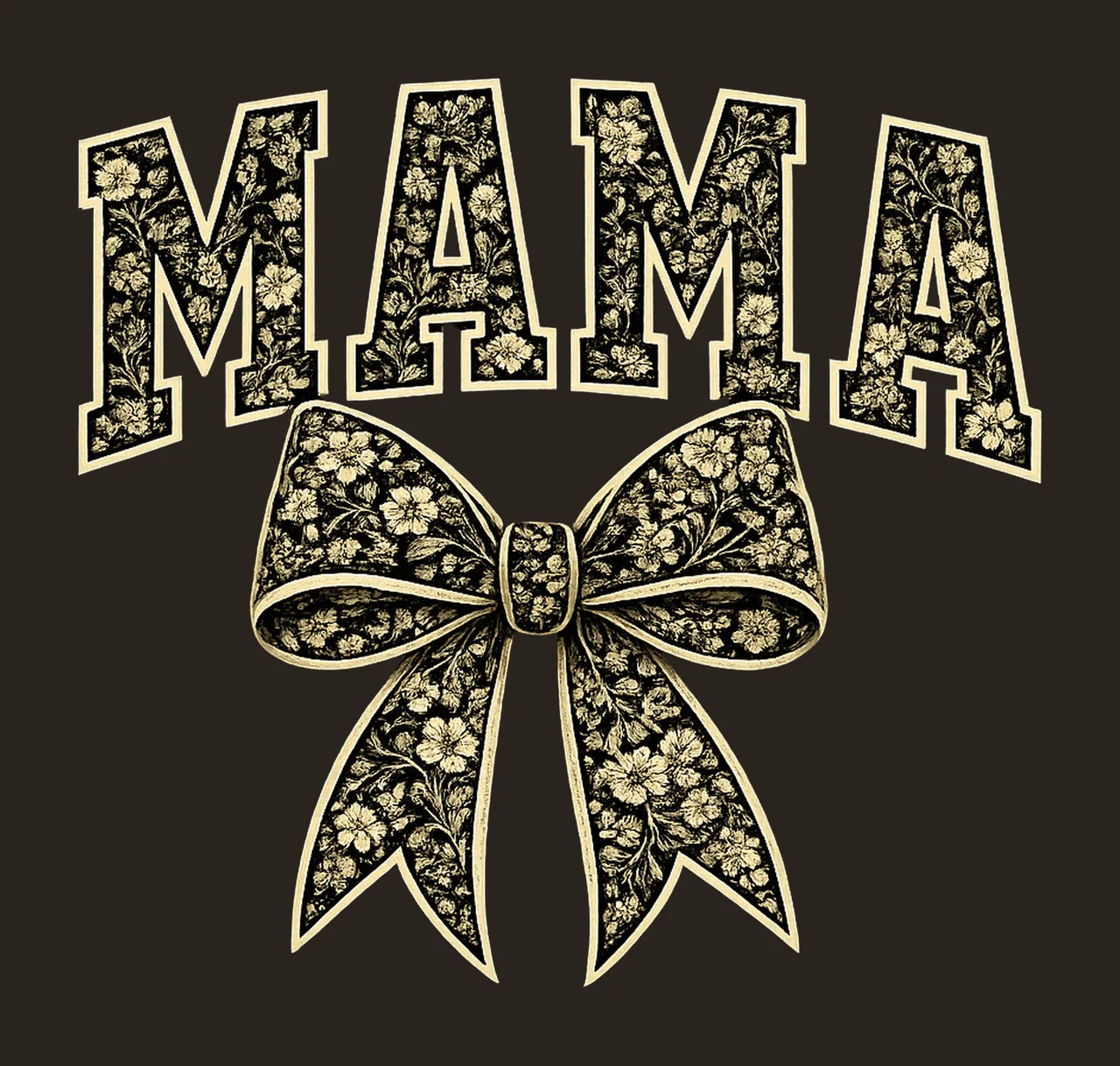 Mama Coquette Bow Varsity Floral Toile Design Black contrast preview thumbnail