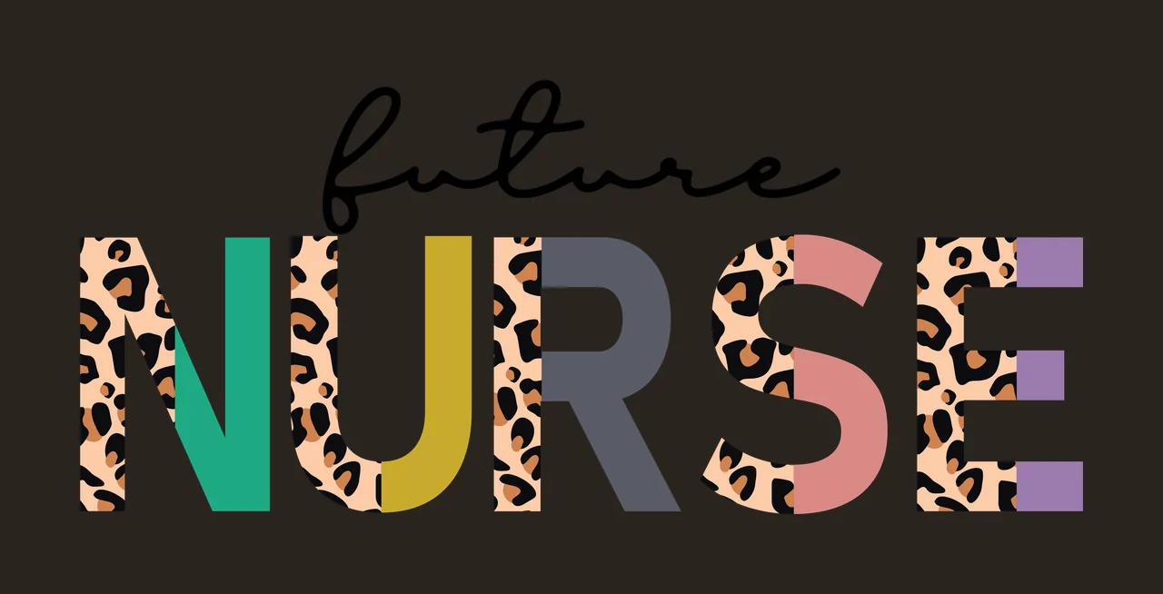 Future NURSE Nursing career slogan Design with script text, block letters, leopard print and multi-color pattern in black, tan and green contrast preview thumbnail