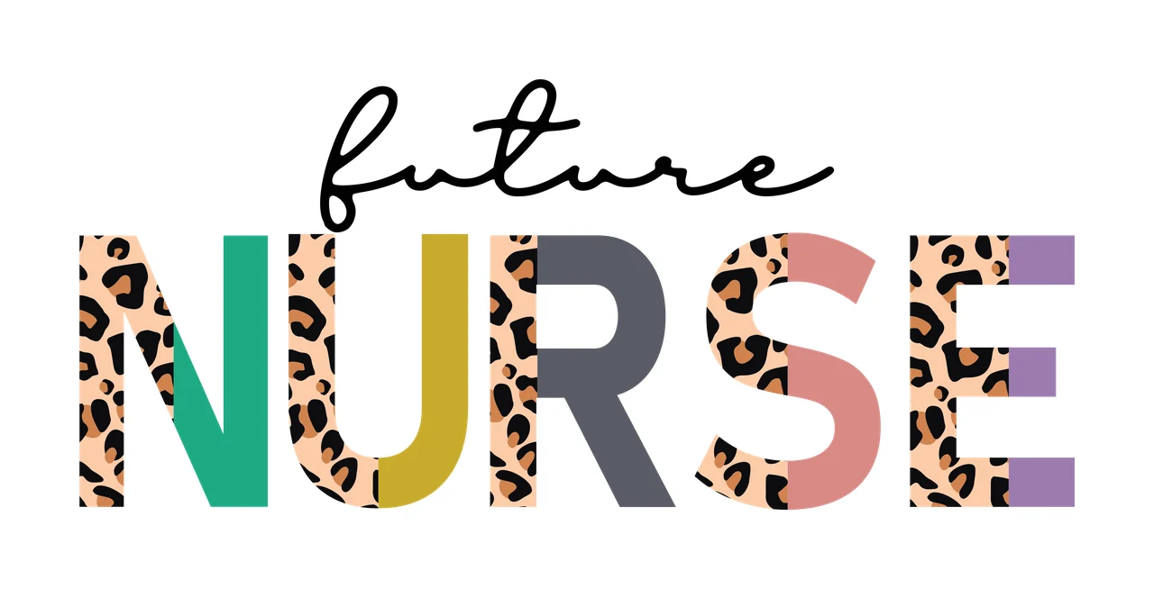 Future NURSE Nursing career slogan Design with script text, block letters, leopard print and multi-color pattern in black, tan and green