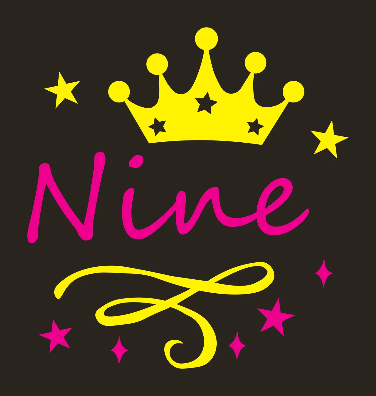 Nine Typography Design with yellow crown, white stars and pink stars contrast preview thumbnail