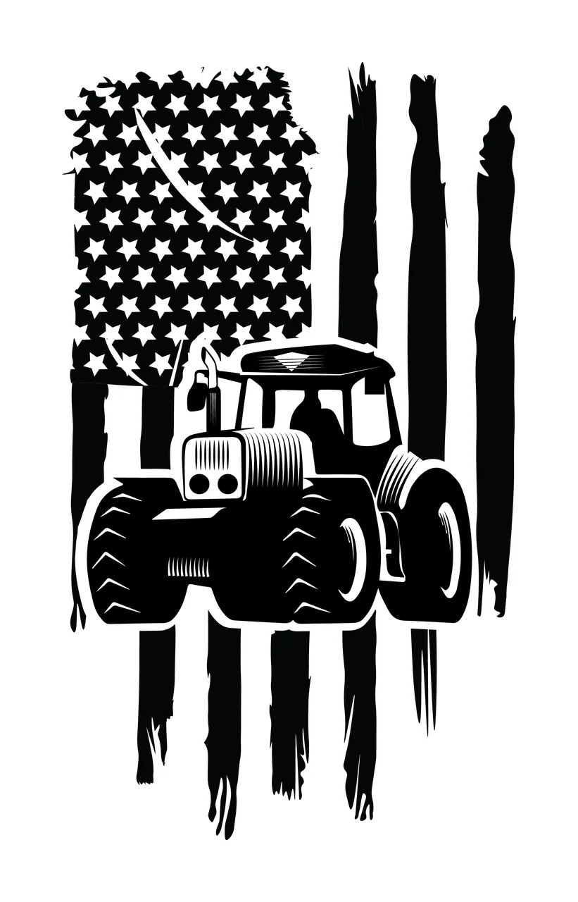 Tractor Flag Silhouette Over American stationary stars stripes