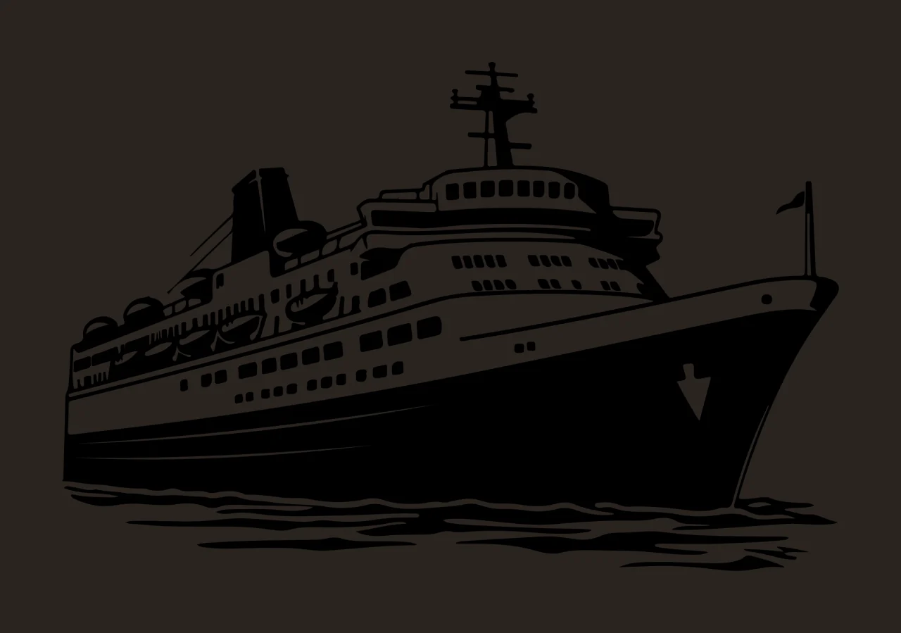 Cruise Ship On Water Silhouette sailing flag black white vessel contrast preview thumbnail