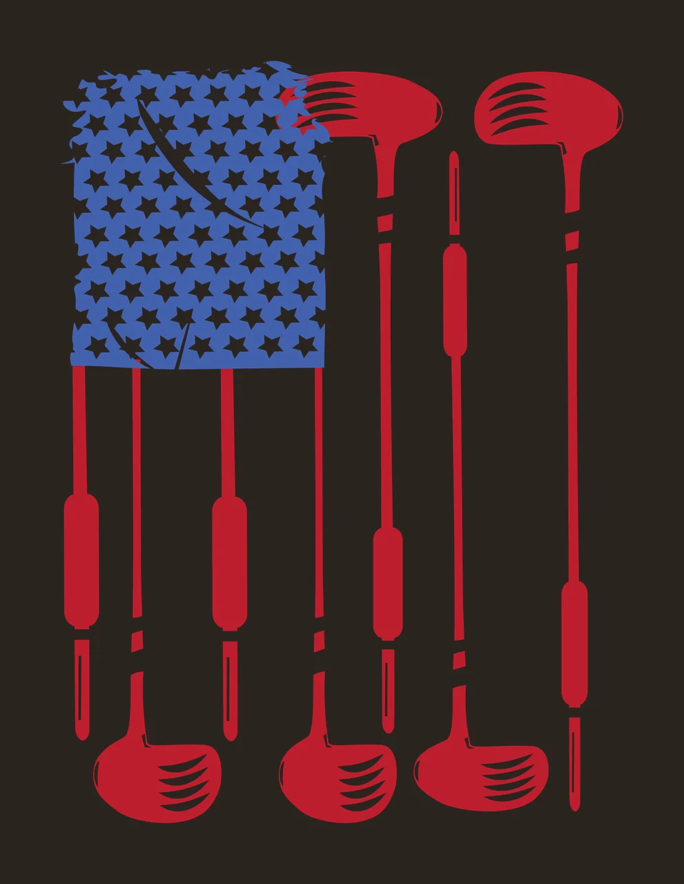Golf Flag Graphic With Stars And Multiple Vertical clubs black contrast preview thumbnail