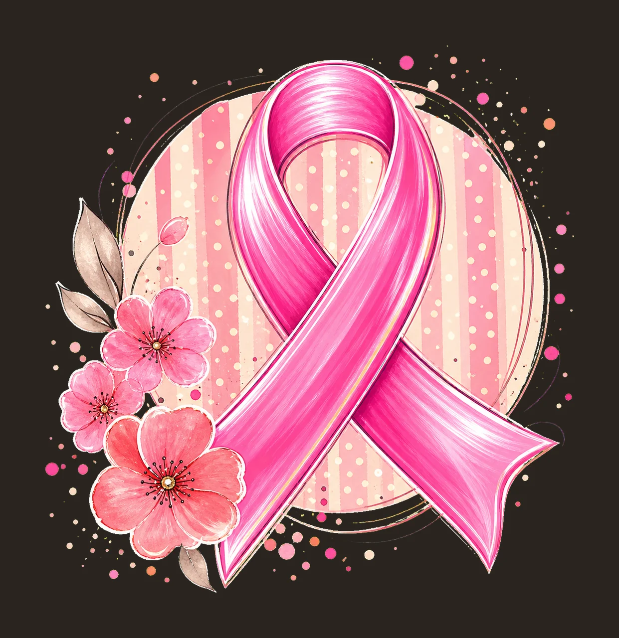 Pink Ribbon Circle Floral Background awareness flowers contrast preview thumbnail