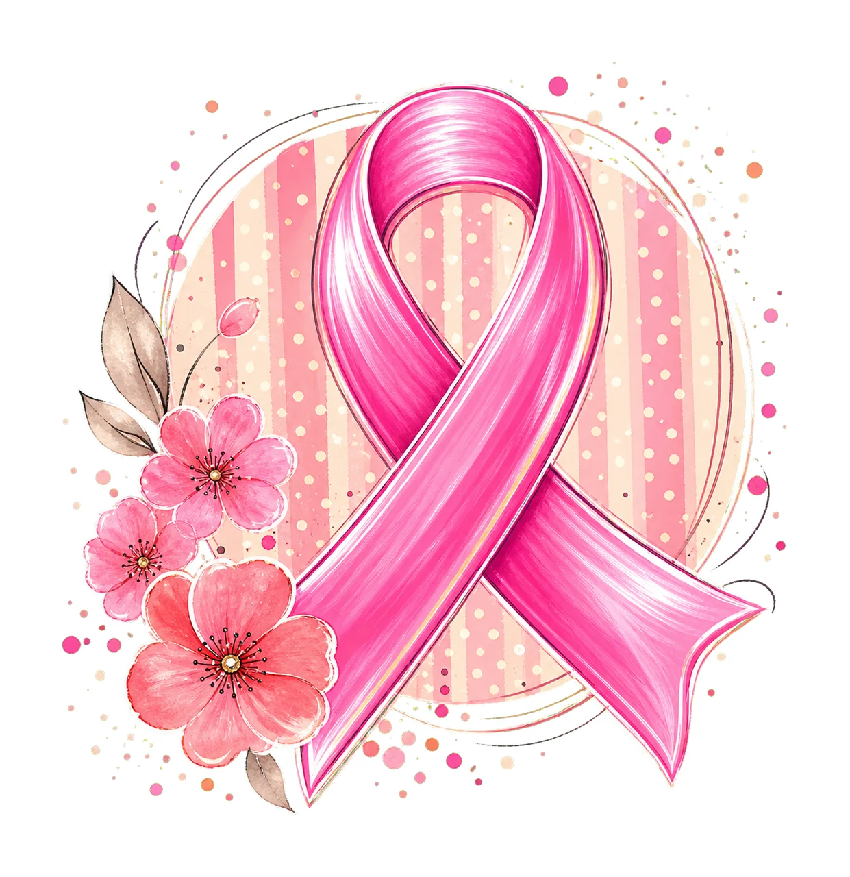 Pink Ribbon Circle Floral Background awareness flowers
