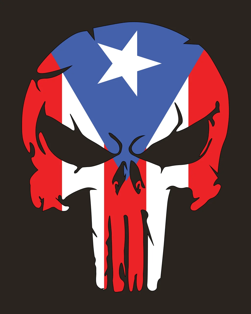Skull Illustration with stylized skull, Puerto Rico flag pattern, blue chevron and white star in red contrast preview thumbnail