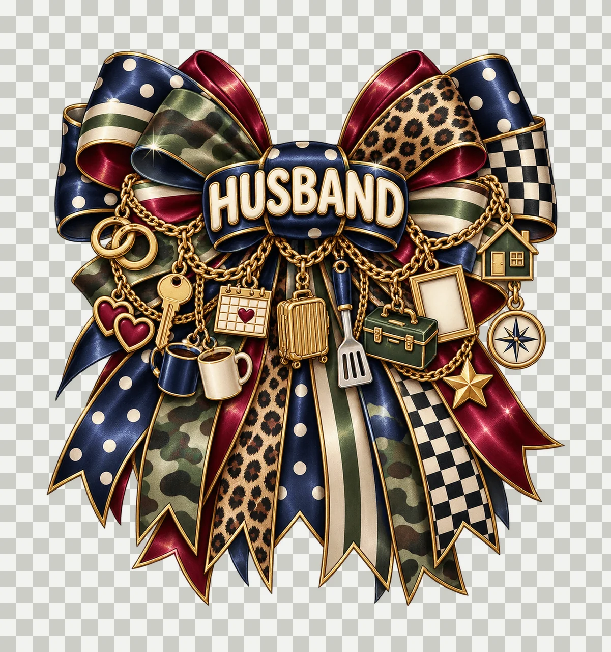 Husband Bow Charm PNG, Gold Chain Charms, Transparent Sublimation Design, Digital Download transparency and detail preview thumbnail