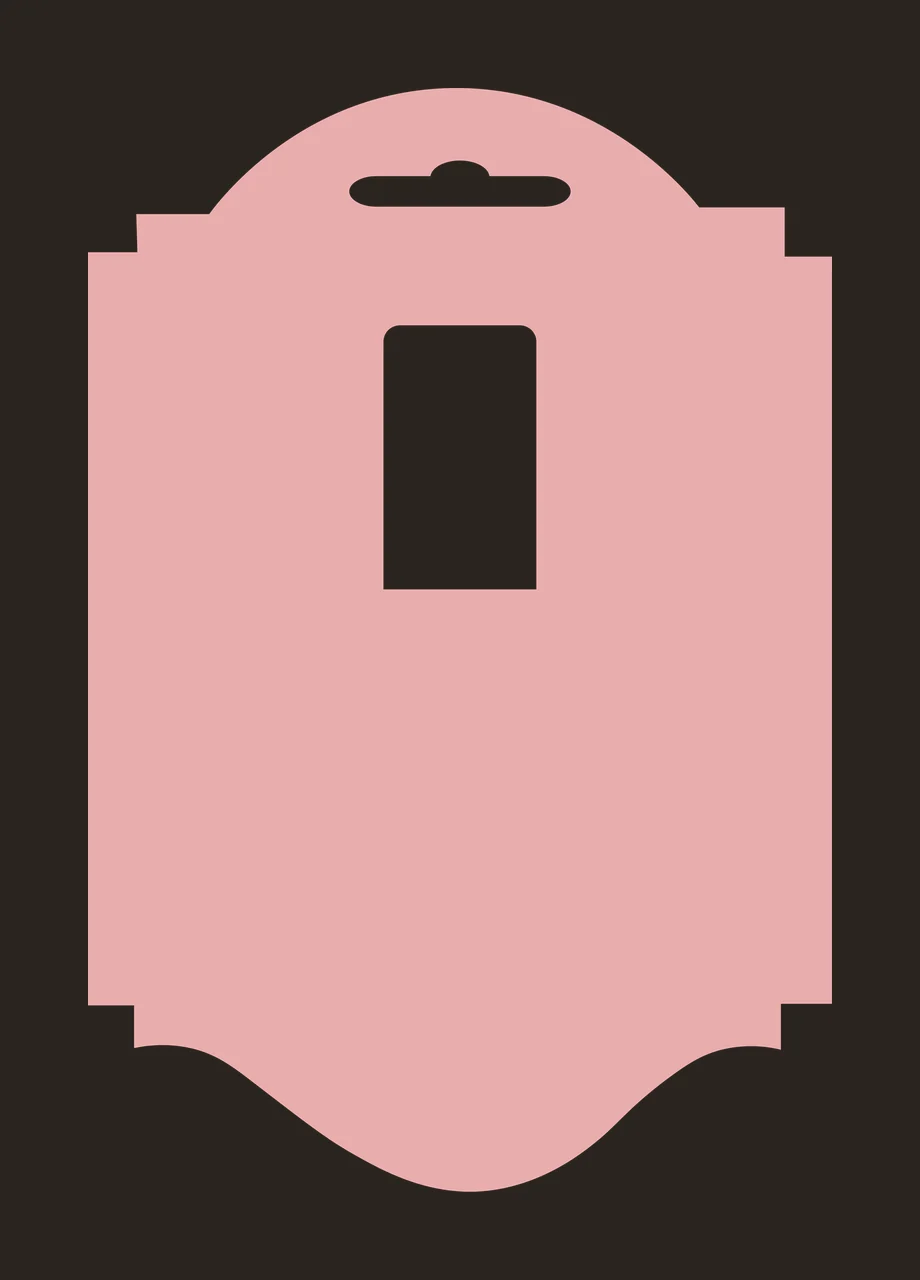 Hanging tag template with hanging slot, rectangular cutout, notched side edges and curved bottom border in blush pink and white contrast preview thumbnail