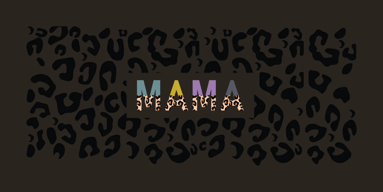 MAMA Typography Design with MAMA text, leopard spots pattern, white rectangle box and split color letters in black and teal contrast preview thumbnail