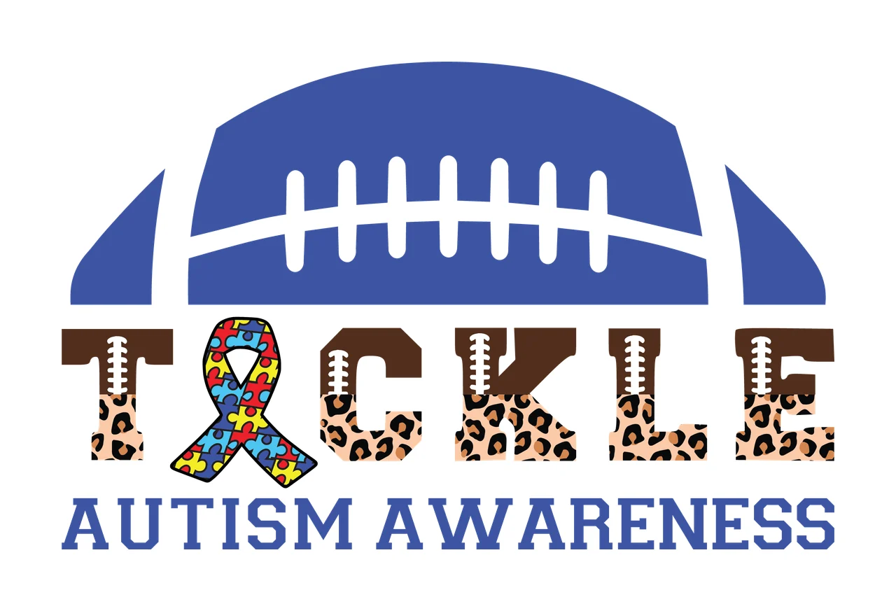 Tackle Autism Awareness Football Graphic text display ribbon
