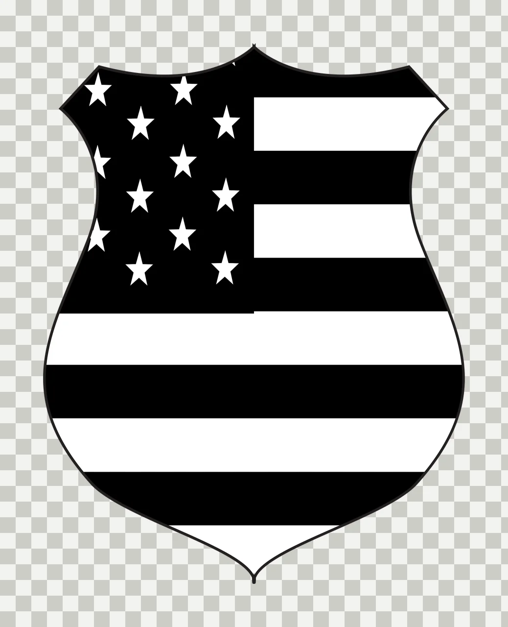 American flag shield emblem Illustration with shield shape, stars, stripes and black canton in white transparency and detail preview thumbnail