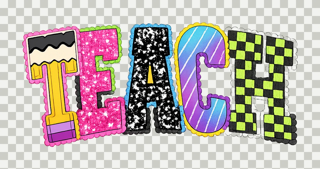 Neon Checkered TEACHER Back to School Teacher Design Artwork transparency and detail preview thumbnail