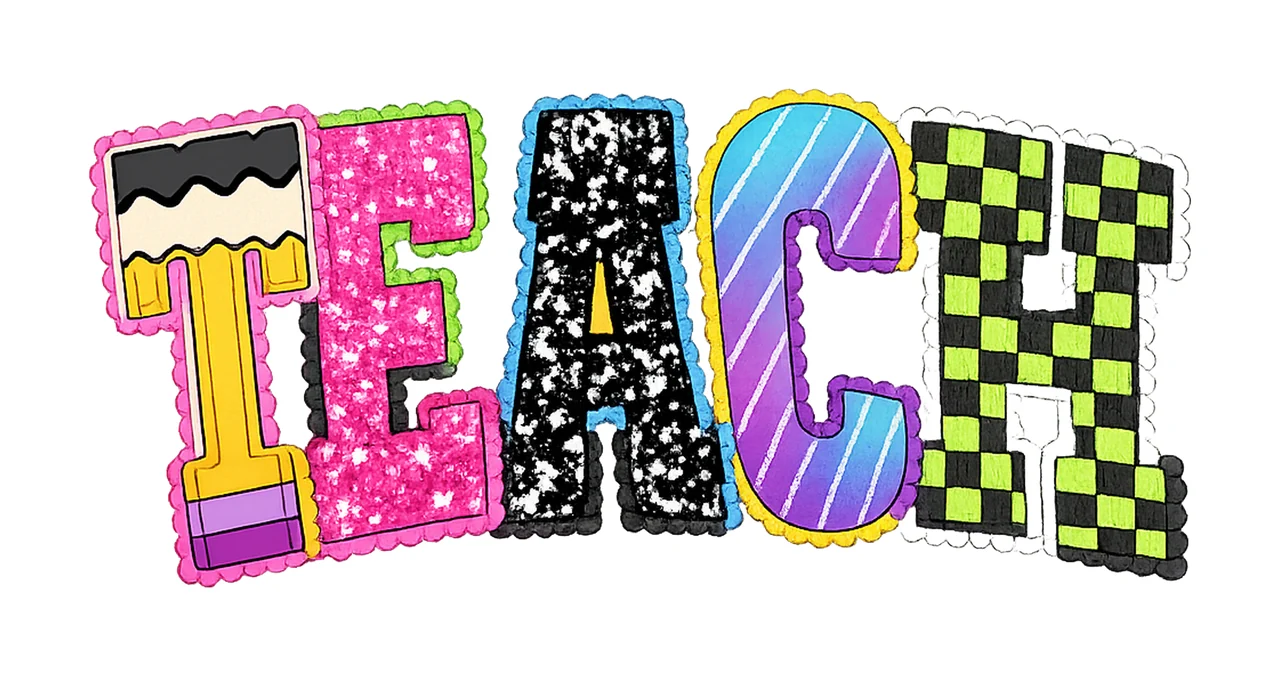 Neon Checkered TEACHER Back to School Teacher Design Artwork
