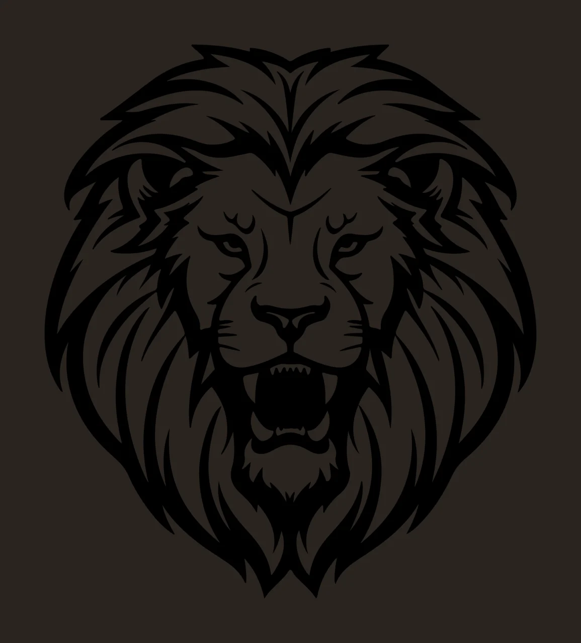 Lion Head Facing Forward Silhouette mane mouth open black white contrast preview thumbnail