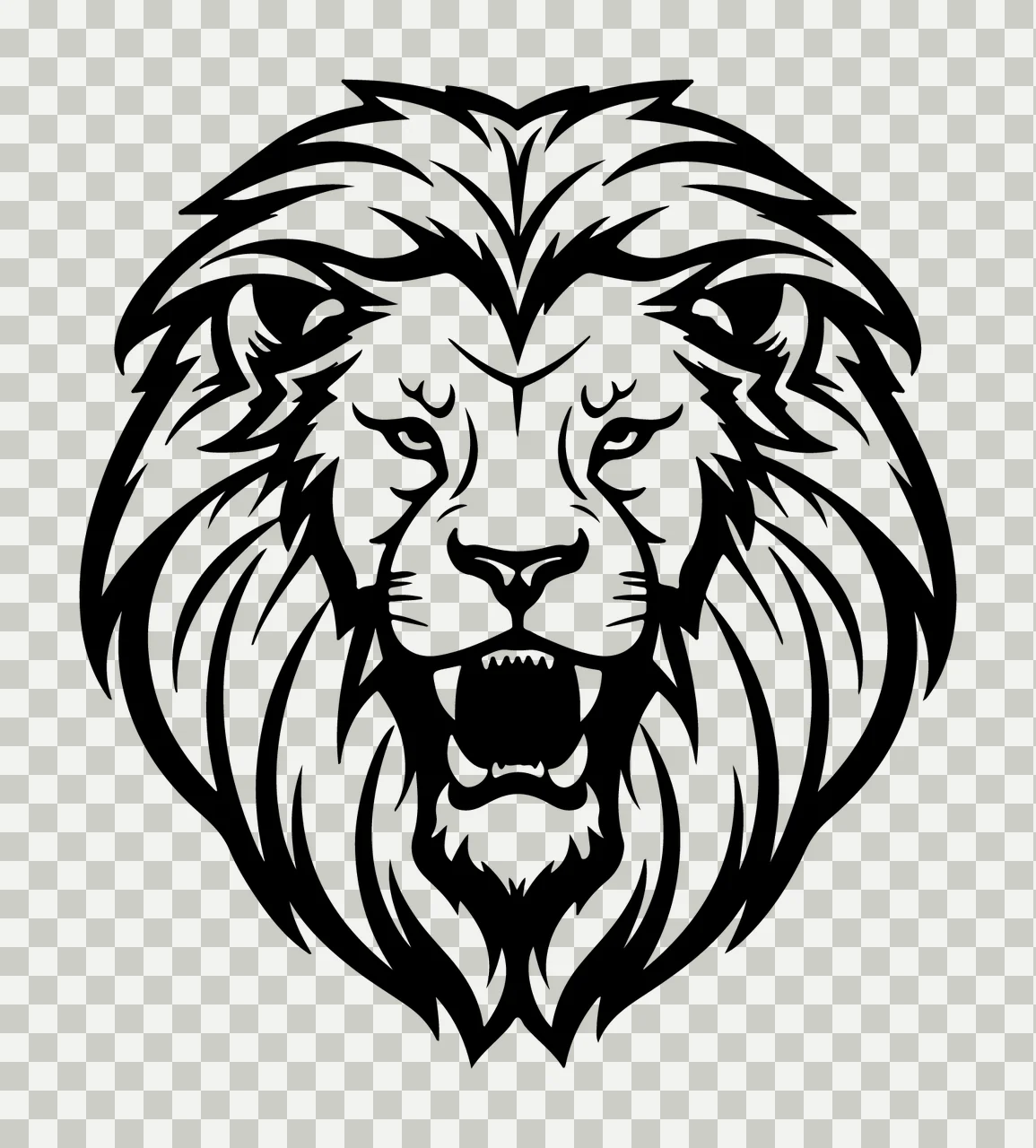 Lion Head Facing Forward Silhouette mane mouth open black white transparency and detail preview thumbnail