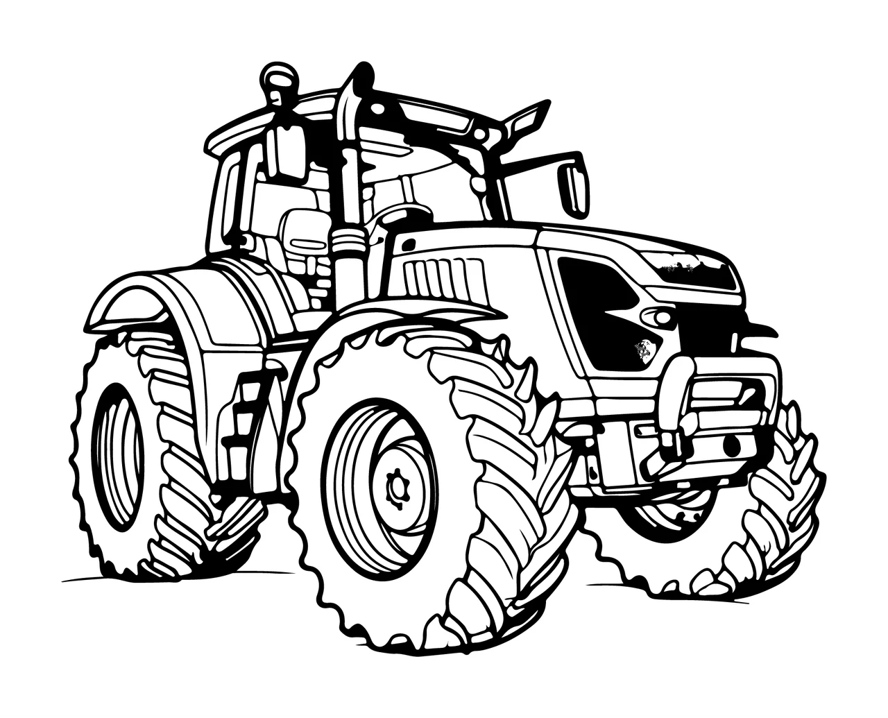 Detailed Tractor Outline Drawing Design standing wheels cabin