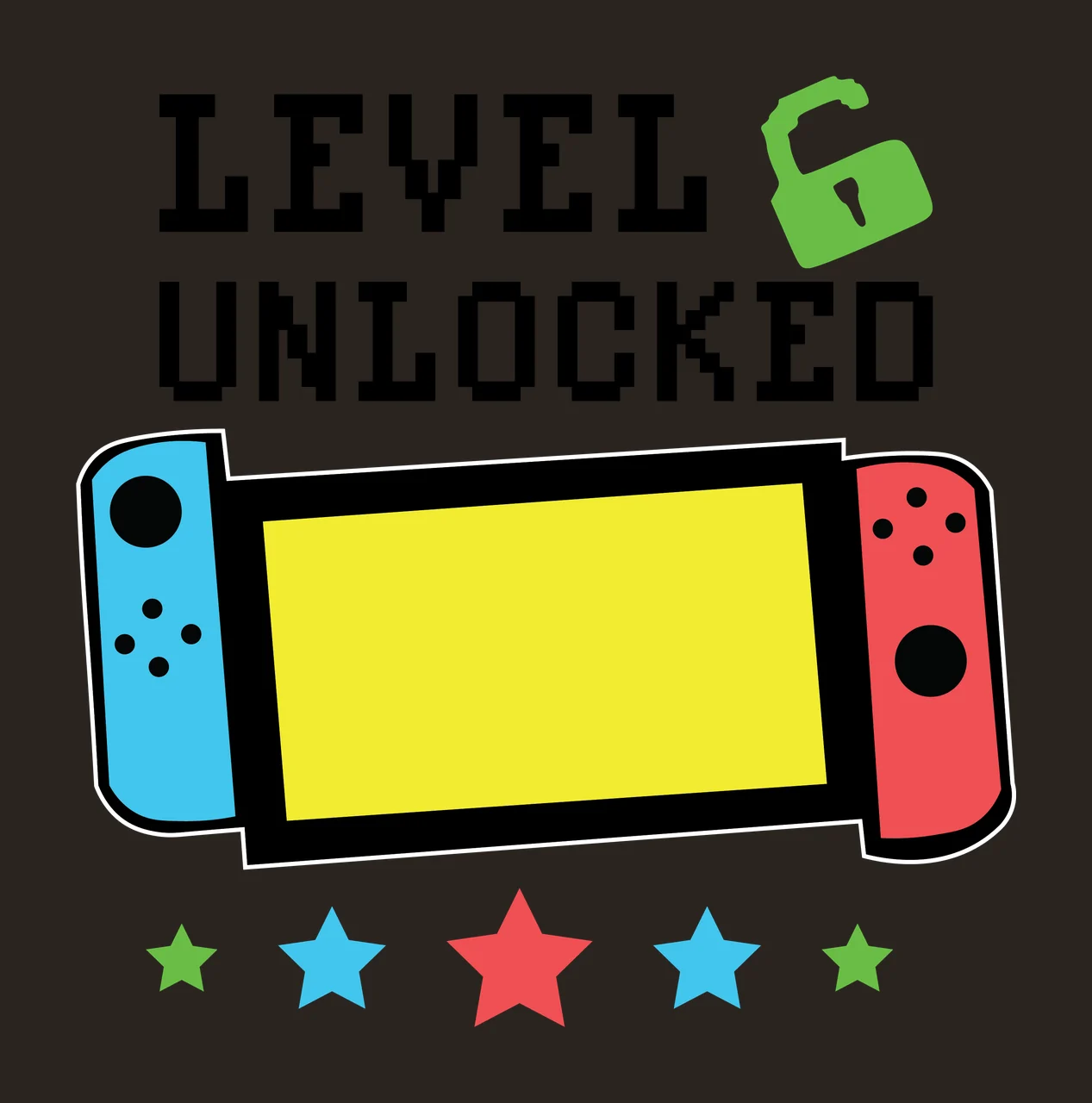 Level Unlocked Text With A Padlock And Five banner stars pixelated contrast preview thumbnail