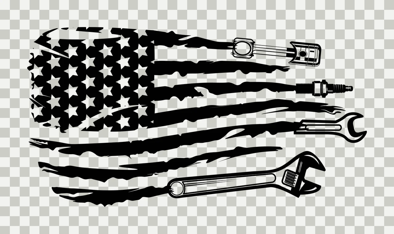 Flag Distressed American With Tools wrench spark plug piston transparency and detail preview thumbnail