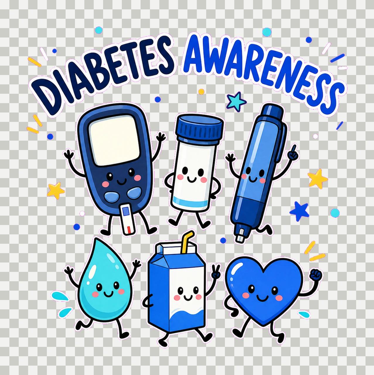 Diabetes Awareness Doodles Smiling Care Variation C transparency and detail preview thumbnail