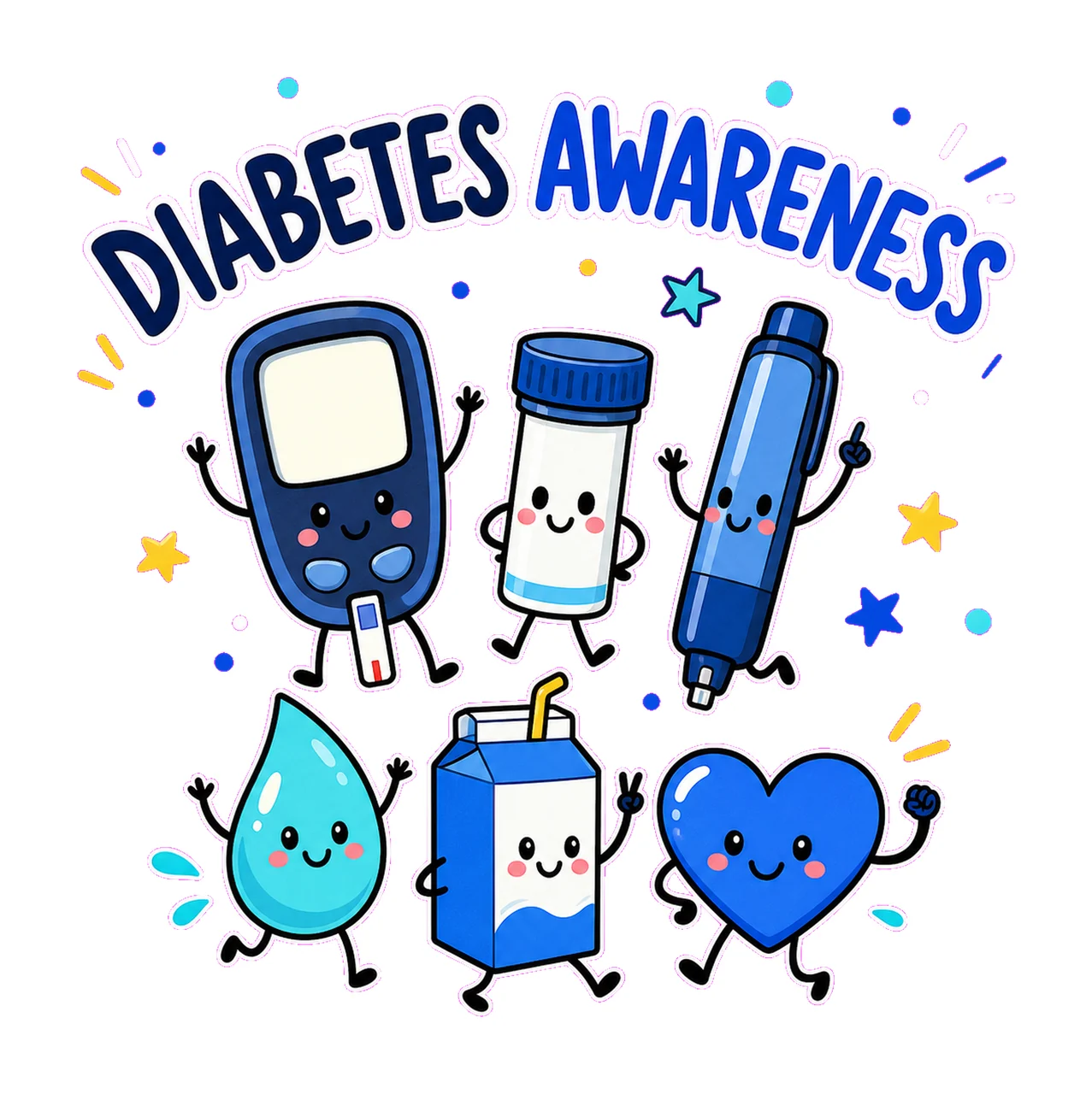Diabetes Awareness Doodles Smiling Care Variation C