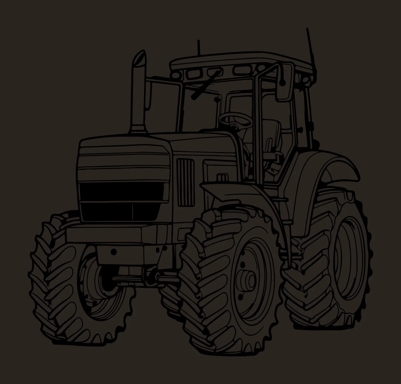 Tractor Vehicle In Outline Style Stationary wheels tread exhaust pipe contrast preview thumbnail