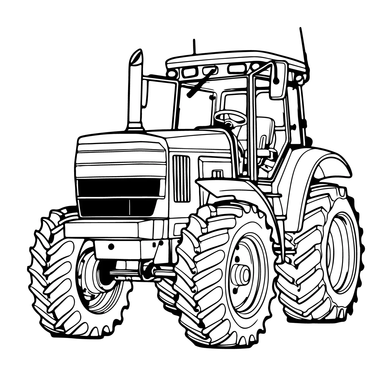 Tractor Vehicle In Outline Style Stationary wheels tread exhaust pipe