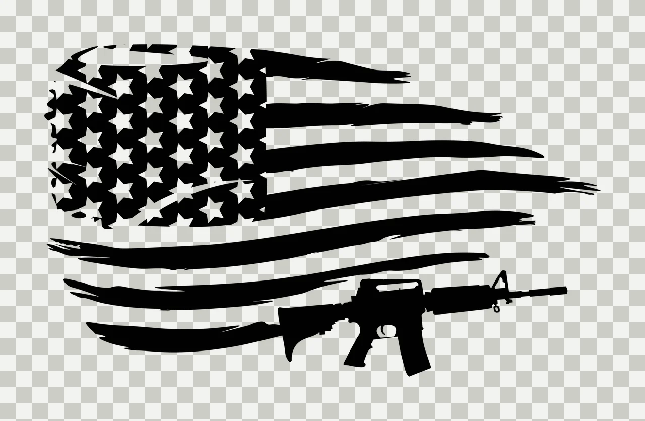 Flag Distressed With Rifle Silhouette stars stripes black 1 transparency and detail preview thumbnail