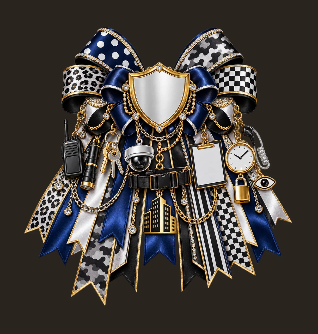 Security Officer Bow Charm PNG, Gold Chain Charms, Transparent Sublimation Design, Digital Download contrast preview thumbnail