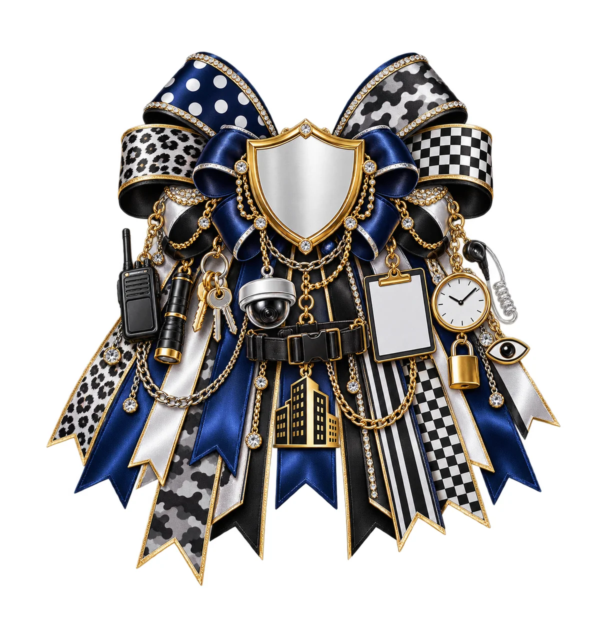 Security Officer Bow Charm PNG, Gold Chain Charms, Transparent Sublimation Design, Digital Download