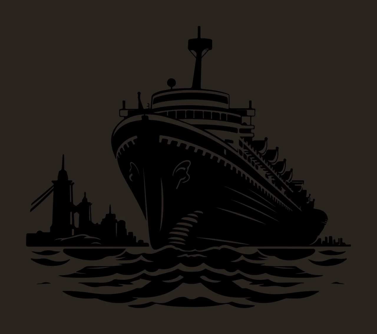 Cruise Ship Silhouette On Waves sailing lighthouse shore black contrast preview thumbnail