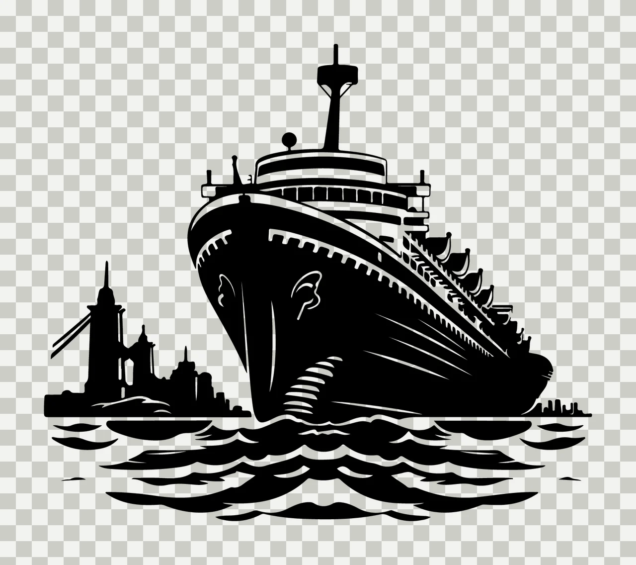 Cruise Ship Silhouette On Waves sailing lighthouse shore black transparency and detail preview thumbnail