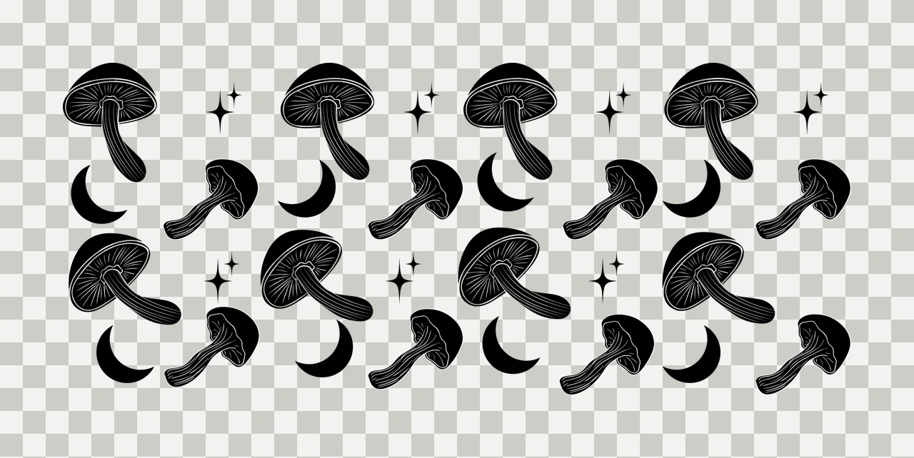 Can Glass Wrap Mushroom Pattern With Stars mushrooms repeating transparency and detail preview thumbnail