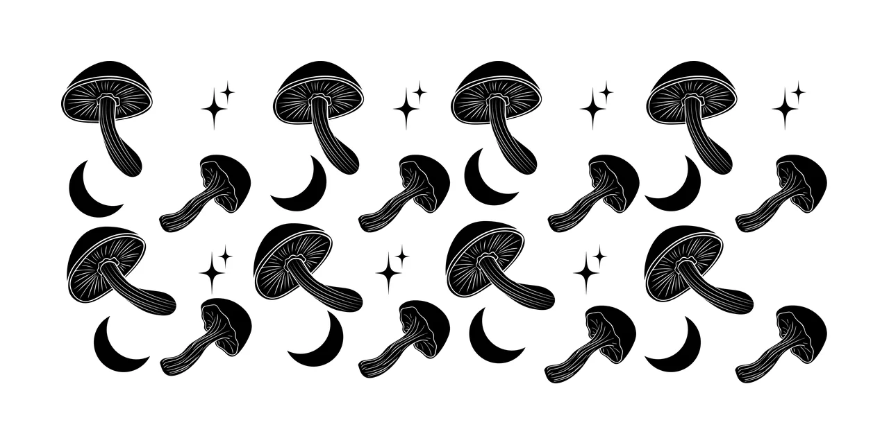 Can Glass Wrap Mushroom Pattern With Stars mushrooms repeating